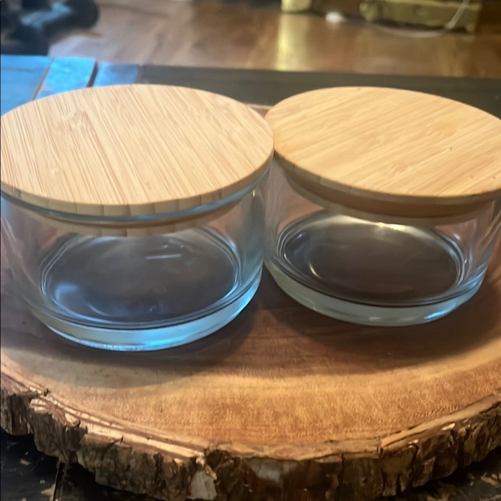 Set of Two Glass Jars with Bamboo Lids